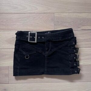 Vintage Y2k Parasuco Denim Micro Mini Skirt Buckles Black Grunge Emo Goth